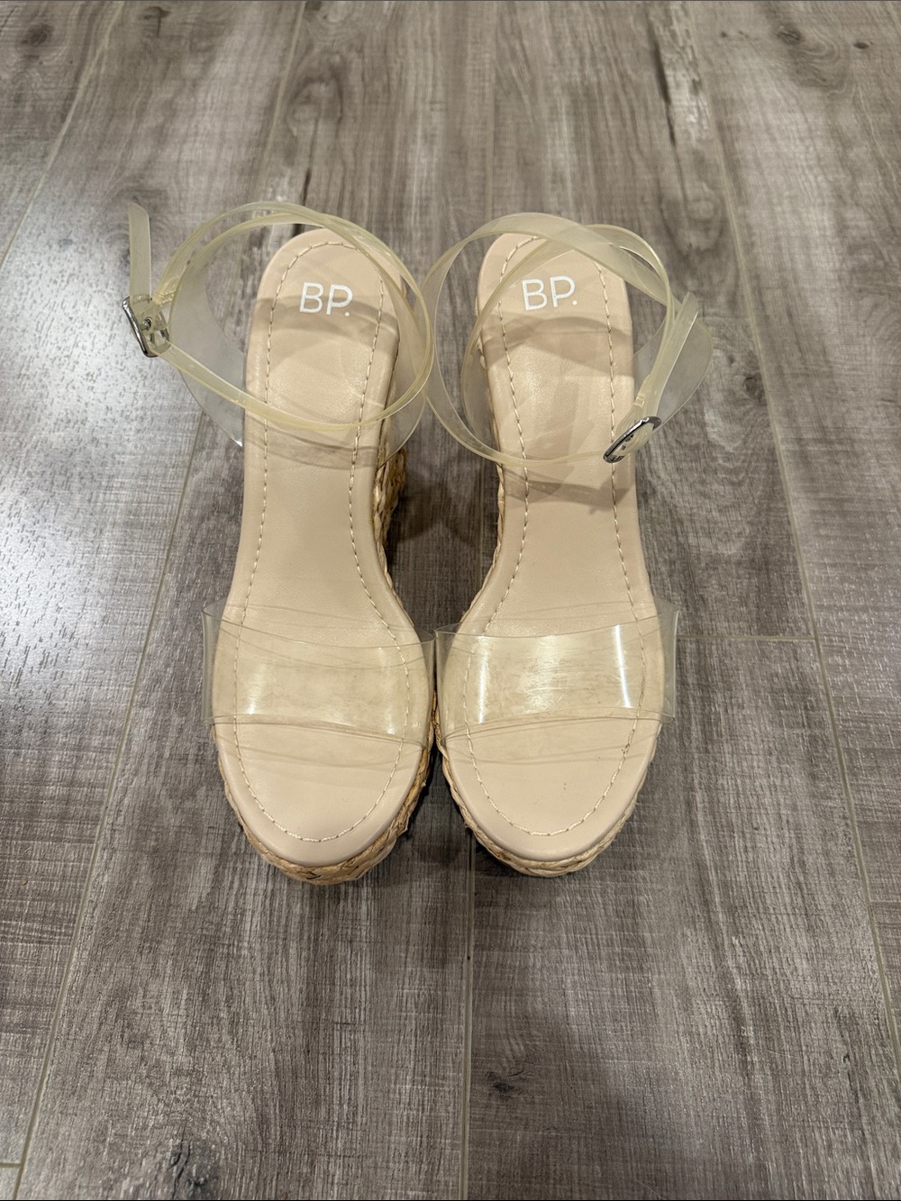 BP Clear-Strap Espadrille Wedge Sandals in Beige